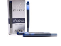 New Authentic Original Made in France PARKER QUINK Fountain Pen Ink Cartridges Refills Reserve Long Large Size - BLUE BLACK- Pack of 5