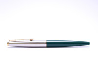 Made in USA PARKER 45 Teal Green & Brushed Steel F Nib Fountain Pen with Bladder Converter