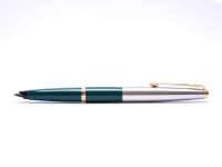 Made in USA PARKER 45 Teal Green & Brushed Steel F Nib Fountain Pen with Bladder Converter