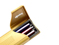 Rare Unique Gold Rotring High Quality Travel Two Lids Pen Case Box for 1 2 or 3 Fountain Ballpoint or Rollerball Pens & Pencils (R026009)